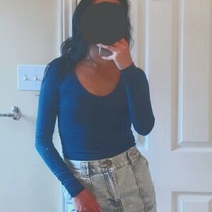 Cheetah-print Blue Long Sleeve Top